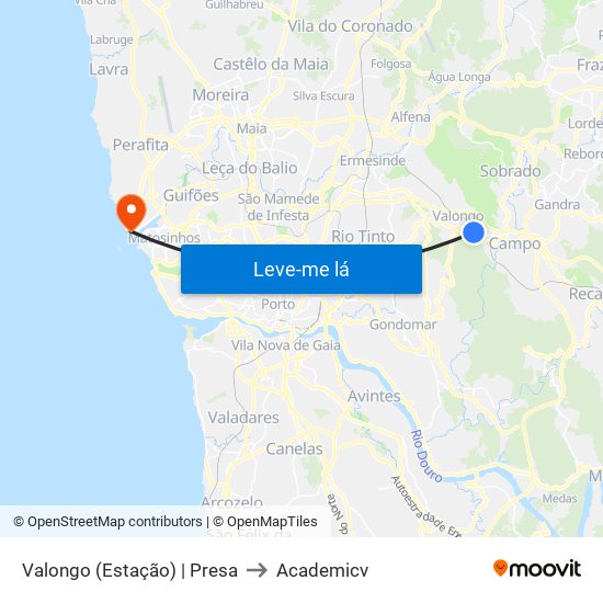 Valongo (Estação) | Presa to Academicv map