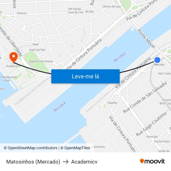 Matosinhos (Mercado) to Academicv map