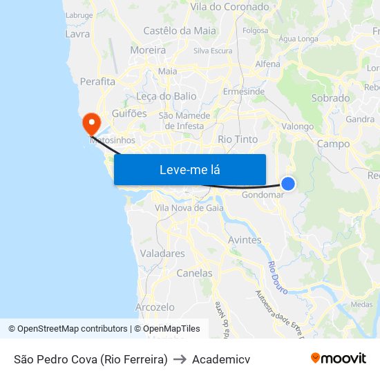 São Pedro Cova (Rio Ferreira) to Academicv map