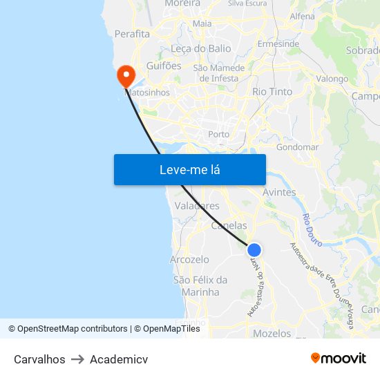 Carvalhos to Academicv map