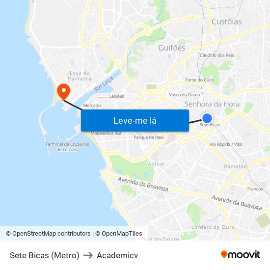 Sete Bicas (Metro) to Academicv map