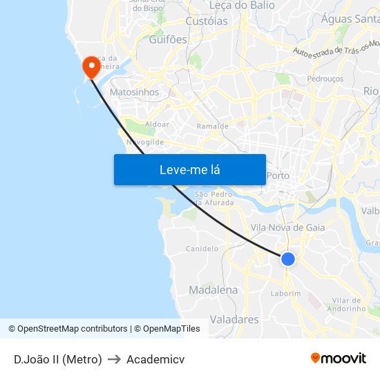 D.João II (Metro) to Academicv map