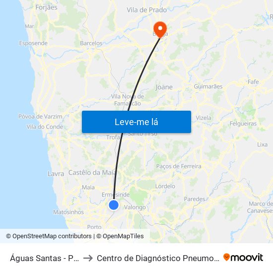 Águas Santas - Palmilheira to Centro de Diagnóstico Pneumológico de Braga map