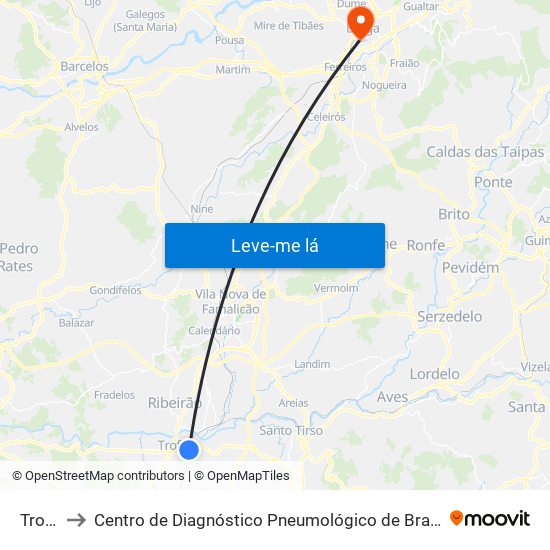 Trofa to Centro de Diagnóstico Pneumológico de Braga map