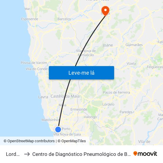 Lordelo to Centro de Diagnóstico Pneumológico de Braga map