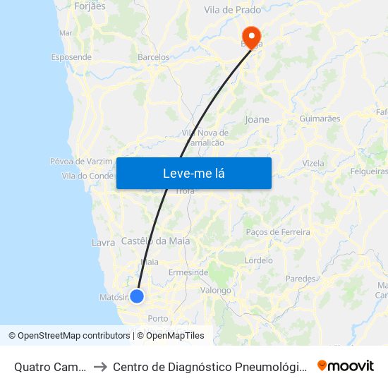 Quatro Caminhos to Centro de Diagnóstico Pneumológico de Braga map