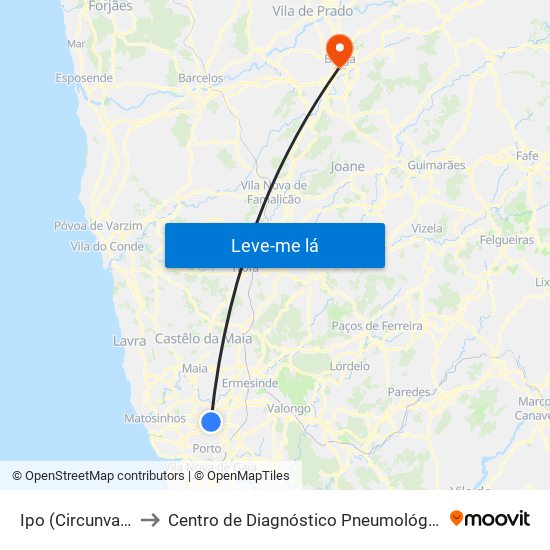 Ipo (Circunvalação) to Centro de Diagnóstico Pneumológico de Braga map