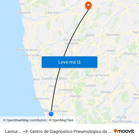 Lavouras to Centro de Diagnóstico Pneumológico de Braga map