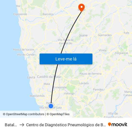 Batalha to Centro de Diagnóstico Pneumológico de Braga map