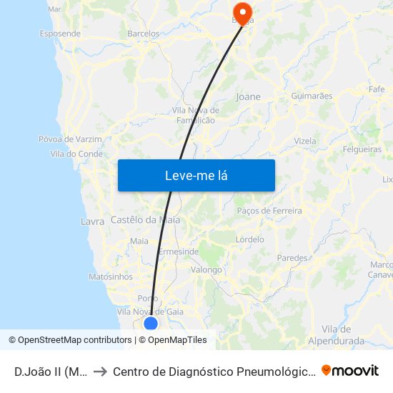 D.João II (Metro) to Centro de Diagnóstico Pneumológico de Braga map