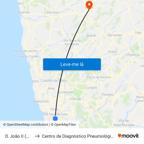 D. João II (Metro) to Centro de Diagnóstico Pneumológico de Braga map