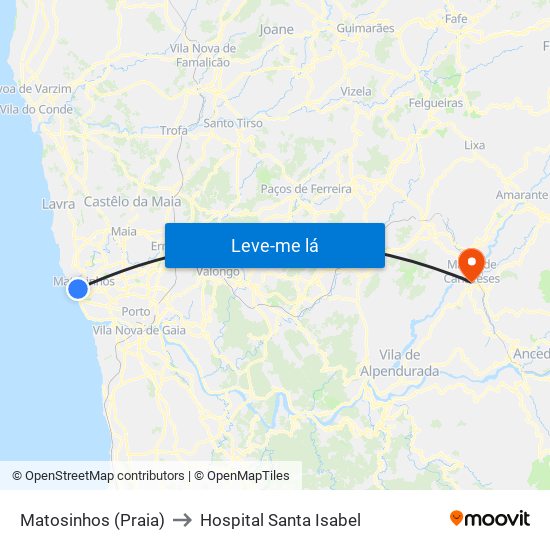 Matosinhos (Praia) to Hospital Santa Isabel map