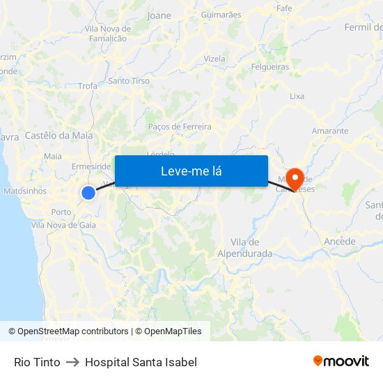 Rio Tinto to Hospital Santa Isabel map