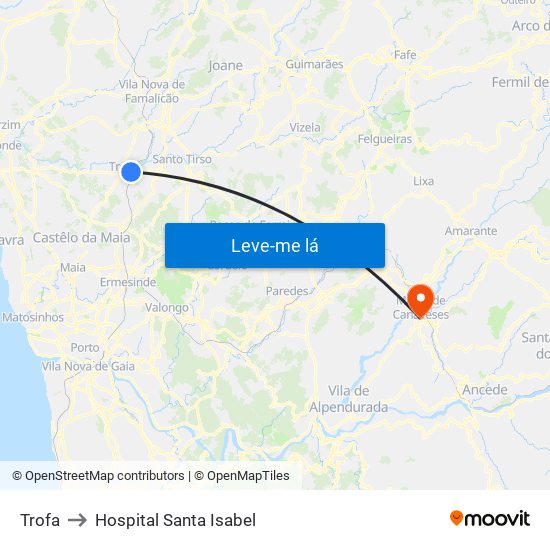 Trofa to Hospital Santa Isabel map