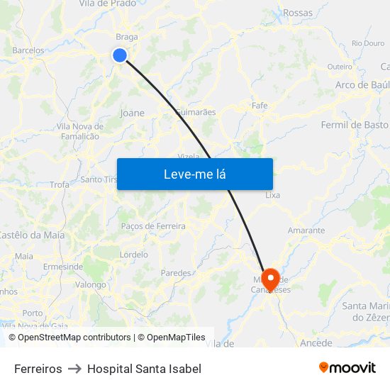 Ferreiros to Hospital Santa Isabel map