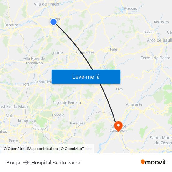 Braga to Hospital Santa Isabel map