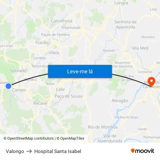 Valongo to Hospital Santa Isabel map