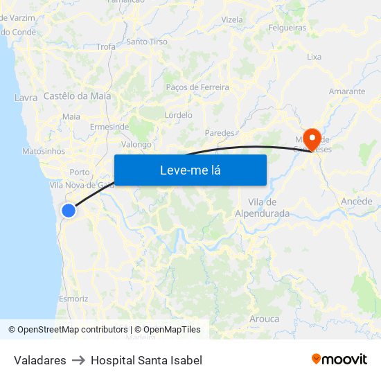 Valadares to Hospital Santa Isabel map