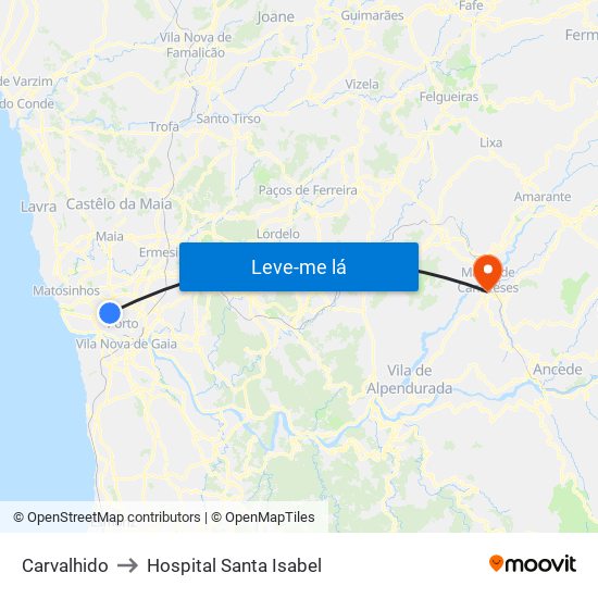 Carvalhido to Hospital Santa Isabel map