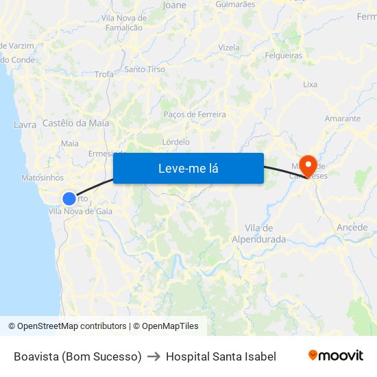 Boavista (Bom Sucesso) to Hospital Santa Isabel map