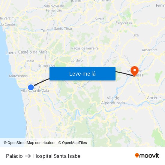 Palácio to Hospital Santa Isabel map