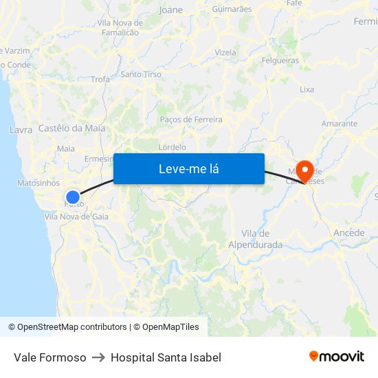 Vale Formoso to Hospital Santa Isabel map