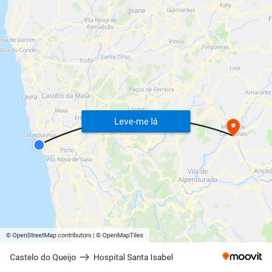 Castelo do Queijo to Hospital Santa Isabel map