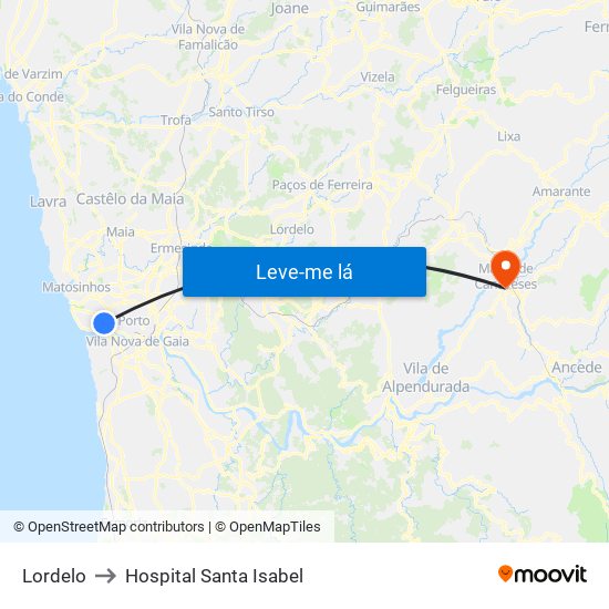 Lordelo to Hospital Santa Isabel map