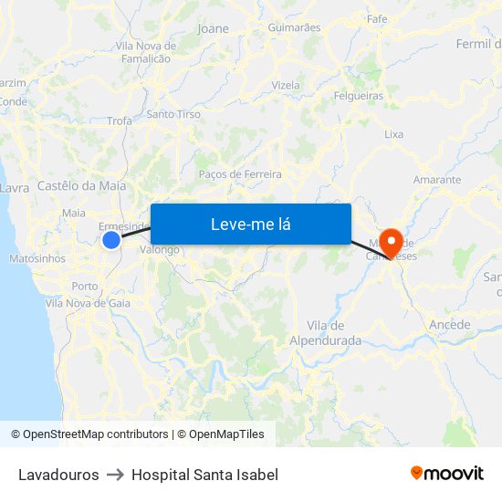 Lavadouros to Hospital Santa Isabel map