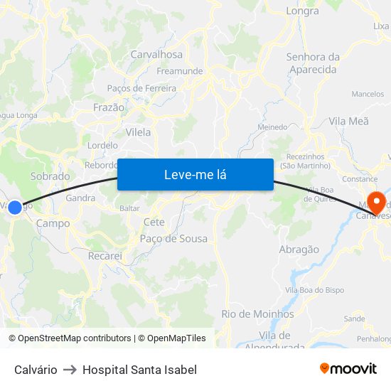 Calvário to Hospital Santa Isabel map