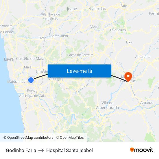 Godinho Faria to Hospital Santa Isabel map