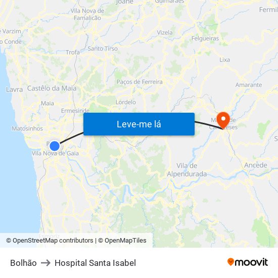 Bolhão to Hospital Santa Isabel map
