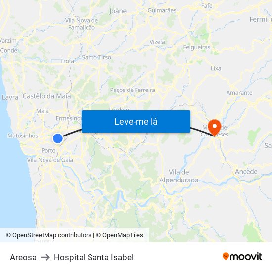 Areosa to Hospital Santa Isabel map