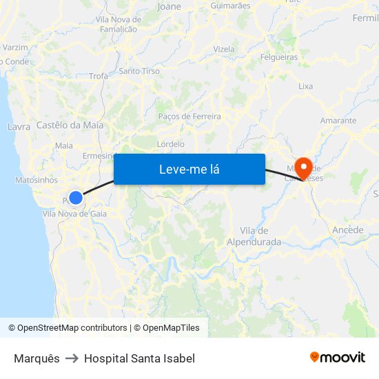 Marquês to Hospital Santa Isabel map
