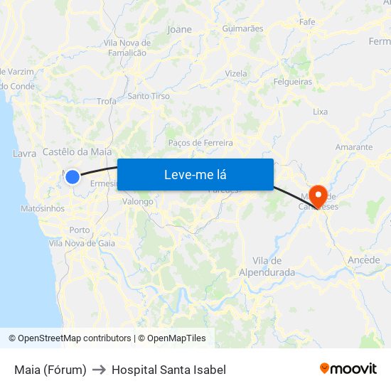 Maia (Fórum) to Hospital Santa Isabel map