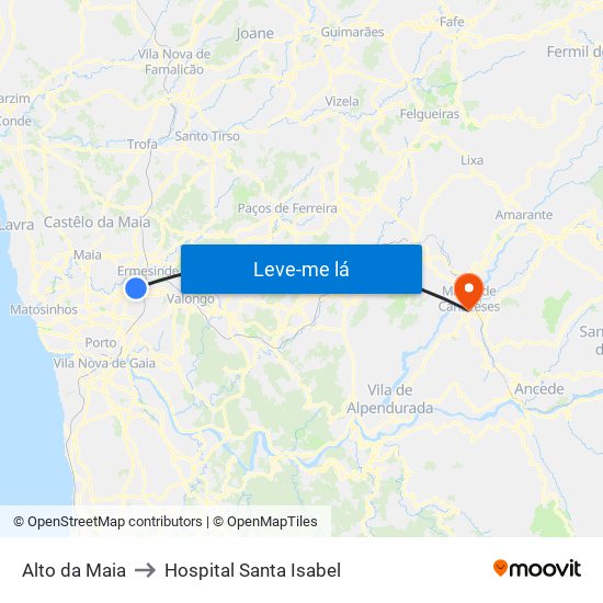 Alto da Maia to Hospital Santa Isabel map