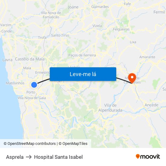 Asprela to Hospital Santa Isabel map