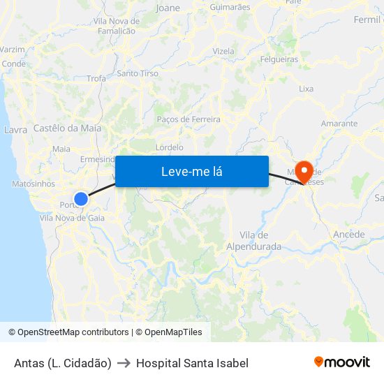 Antas (L. Cidadão) to Hospital Santa Isabel map