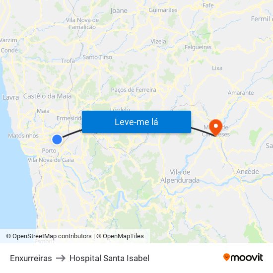 Enxurreiras to Hospital Santa Isabel map