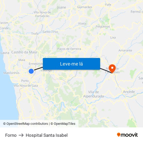 Forno to Hospital Santa Isabel map