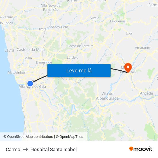 Carmo to Hospital Santa Isabel map