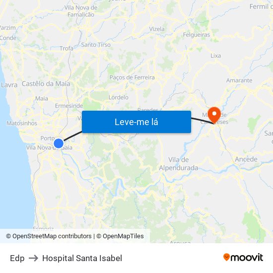 Edp to Hospital Santa Isabel map