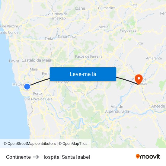 Continente to Hospital Santa Isabel map