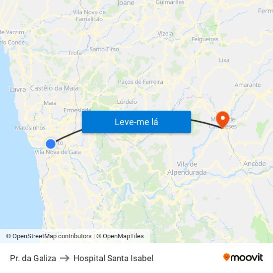 Pr. da Galiza to Hospital Santa Isabel map