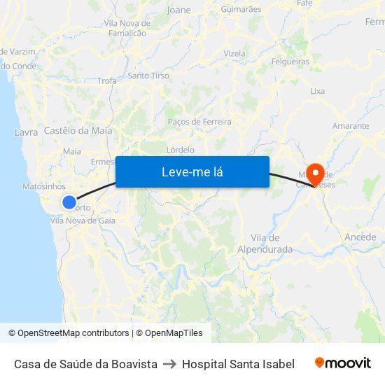 Casa de Saúde da Boavista to Hospital Santa Isabel map