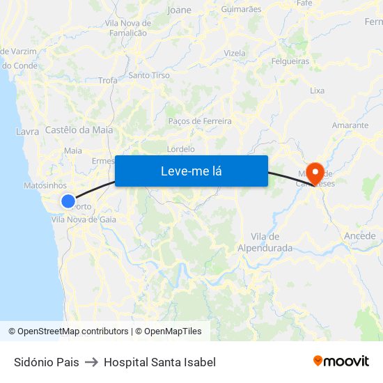 Sidónio Pais to Hospital Santa Isabel map