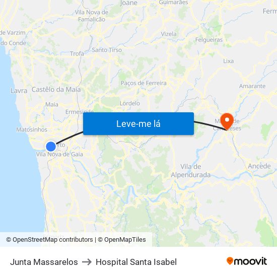 Junta Massarelos to Hospital Santa Isabel map