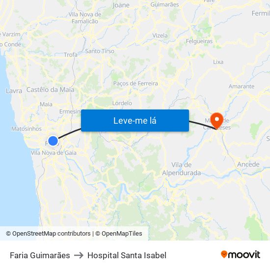 Faria Guimarães to Hospital Santa Isabel map