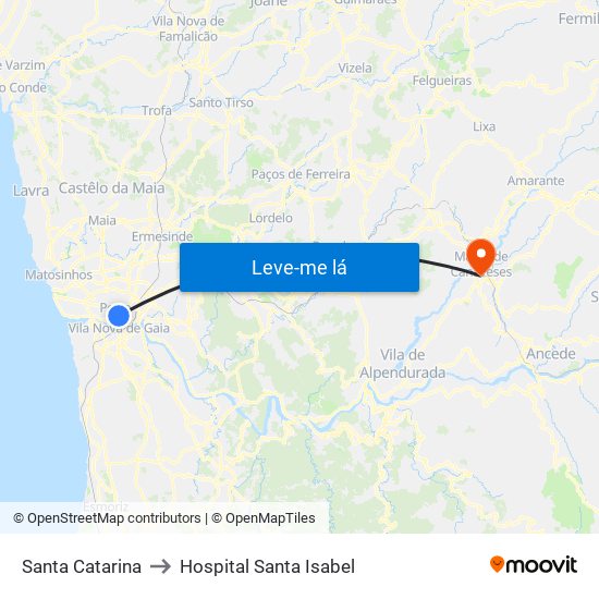 Santa Catarina to Hospital Santa Isabel map