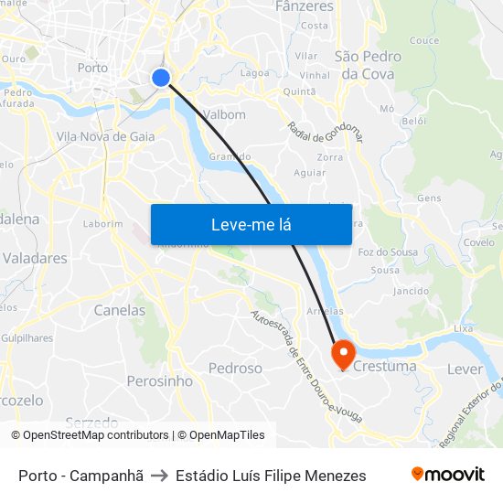 Porto - Campanhã to Estádio Luís Filipe Menezes map